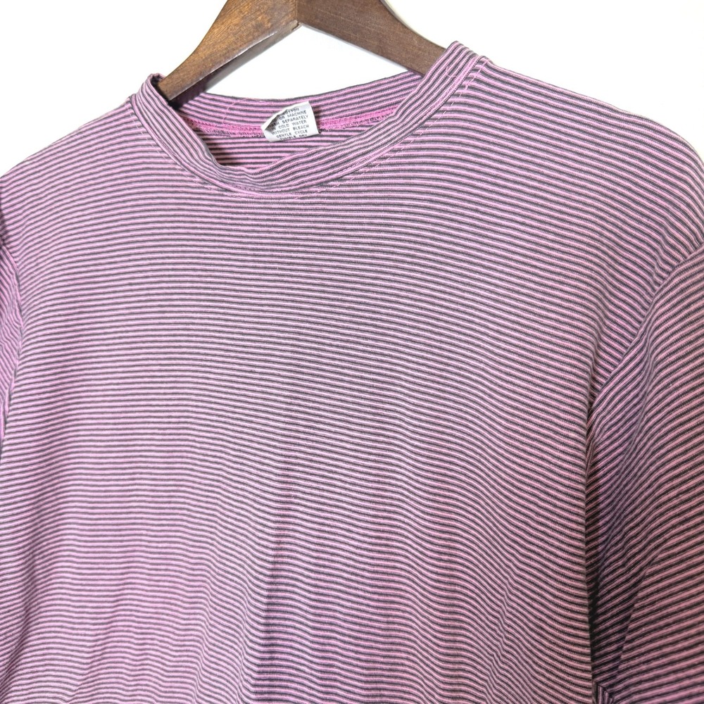 Vintage RUSH Striped T-Shirt Mens Medium Pink Black Single Stitch Made in USA
